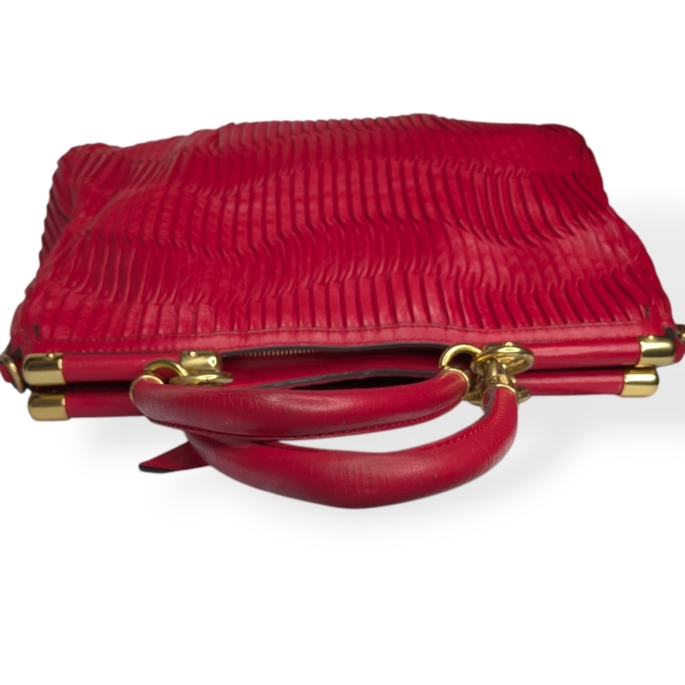 Coach Madison Satchel Shoulder Bag Red Pink Pleated Gathered Leather Large 21281 - Picture 5 of 16